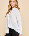 SEQUIN V-NECKV BUTTON DOWN SHIRT