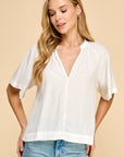 SPLIT NECK SHORT SLEEVE POPOVER BLOUSE