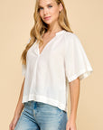 SPLIT NECK SHORT SLEEVE POPOVER BLOUSE