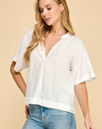 SPLIT NECK SHORT SLEEVE POPOVER BLOUSE