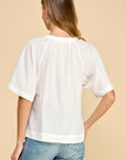 SPLIT NECK SHORT SLEEVE POPOVER BLOUSE