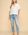 SPLIT NECK SHORT SLEEVE POPOVER BLOUSE