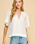 SPLIT NECK SHORT SLEEVE POPOVER BLOUSE