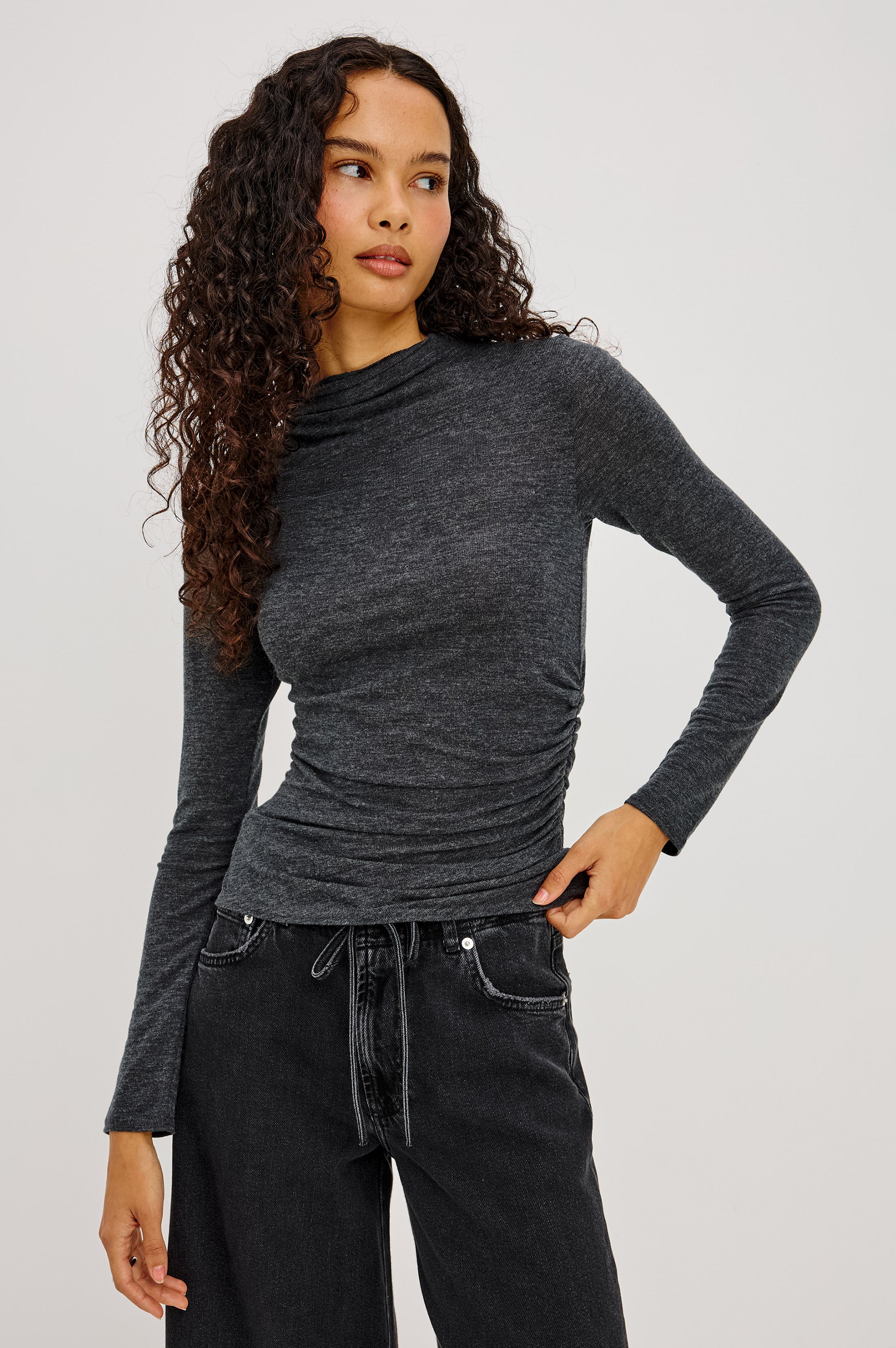 JOELLE BRUSHED TISSUE JERSEY DRAPED TOP