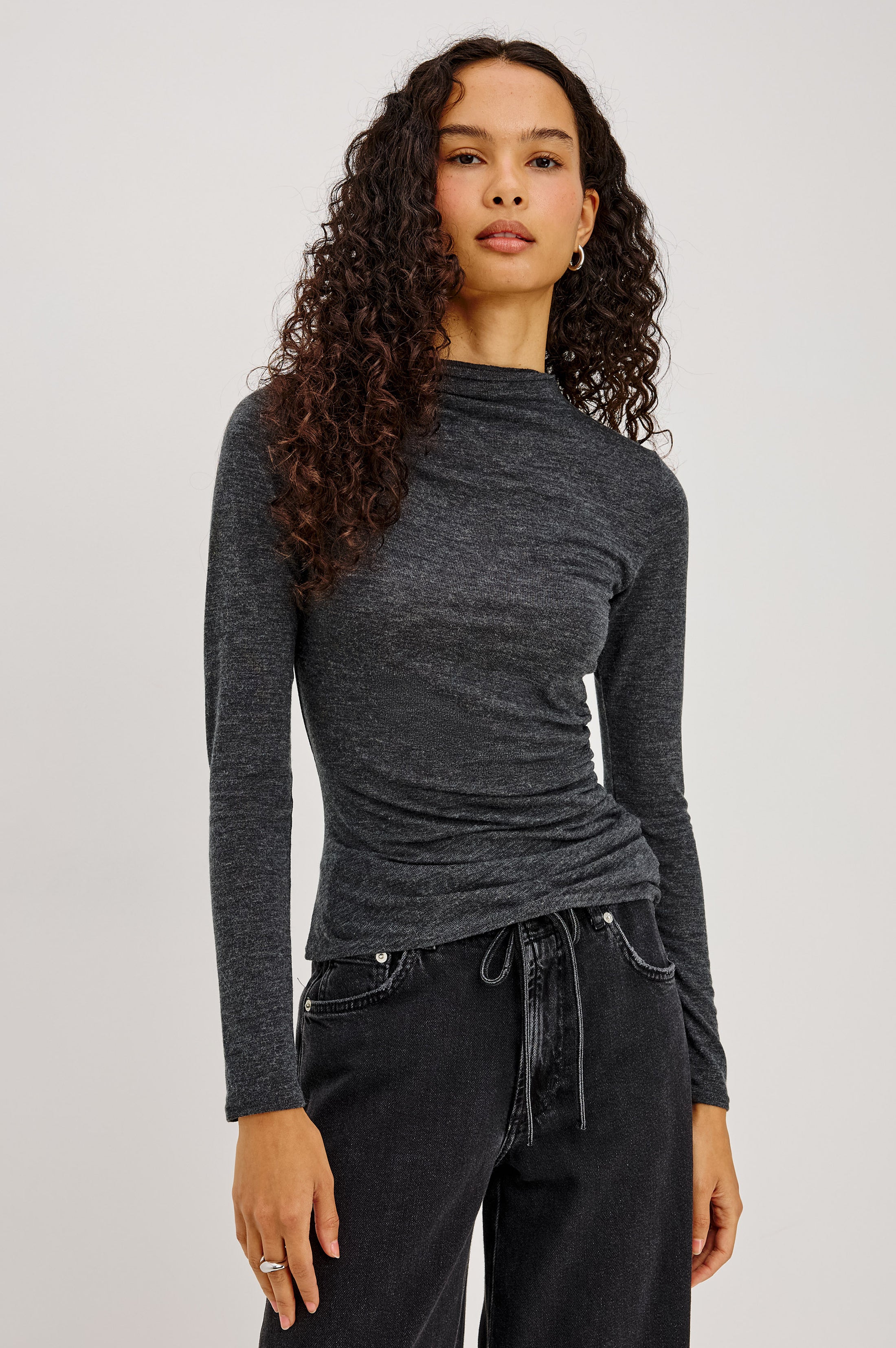 JOELLE BRUSHED TISSUE JERSEY DRAPED TOP