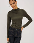 JOELLE BRUSHED TISSUE JERSEY DRAPED TOP