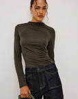 JOELLE BRUSHED TISSUE JERSEY DRAPED TOP