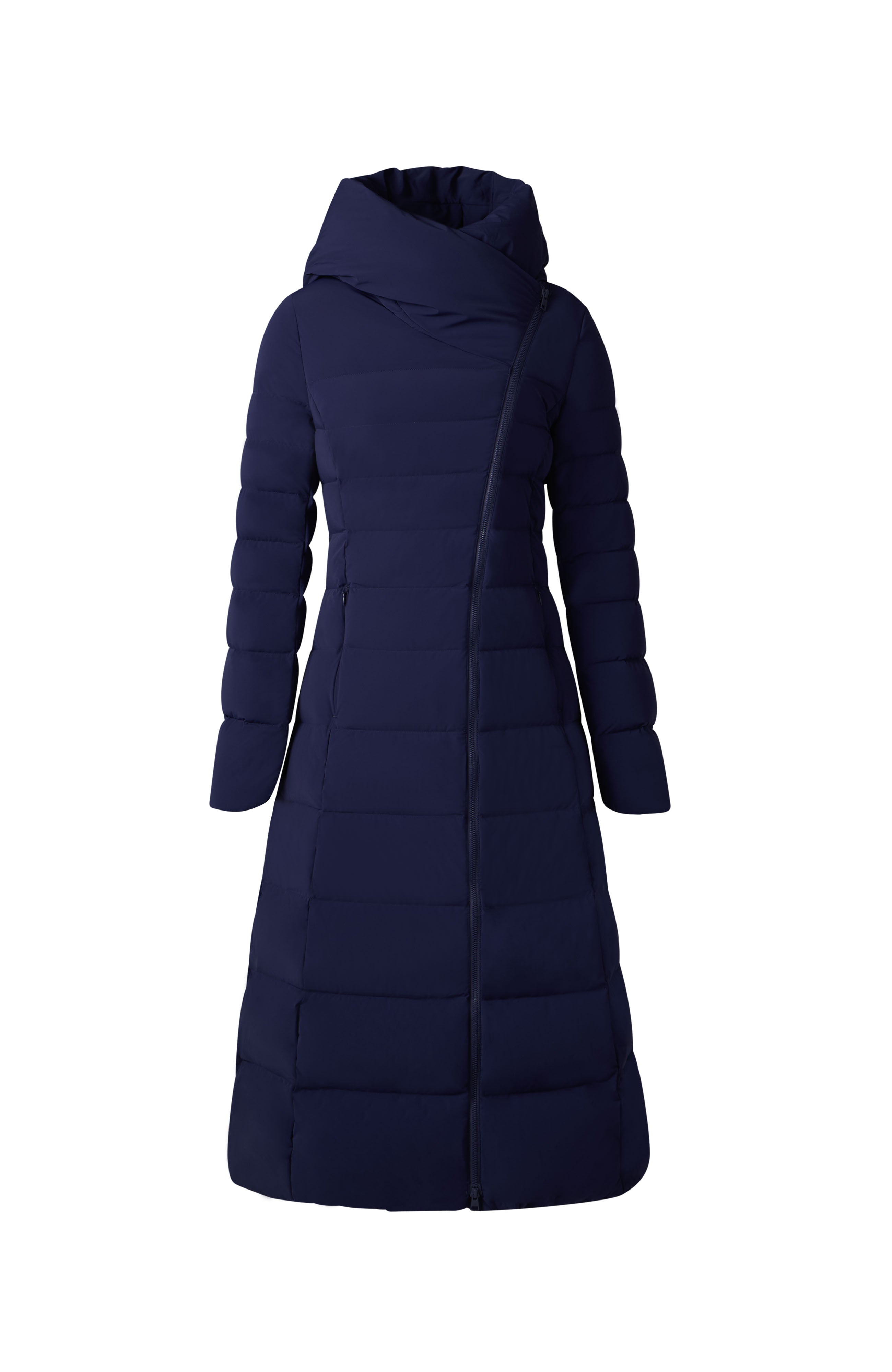 JUDY-L ASYMMETRIC STRETCH DOWN MAXI COAT
