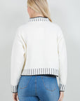 STRIPE CONTRAST TRIM MOCK NECK SWEATER