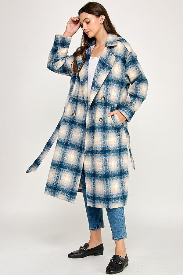 PLAID BELTED COAT