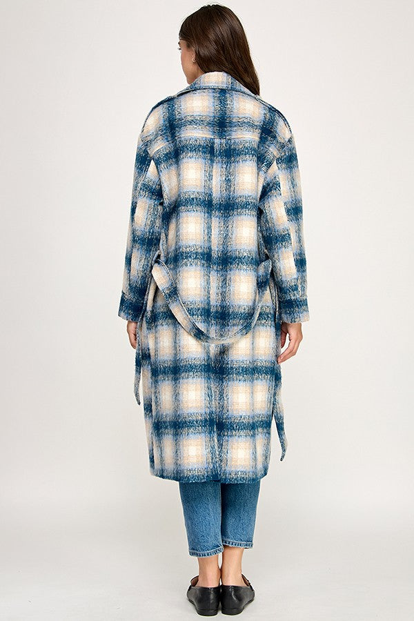 PLAID BELTED COAT