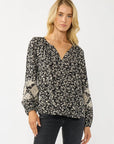 EMBROIDERED SLEEVE PRINTED BLOUSE