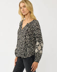 EMBROIDERED SLEEVE PRINTED BLOUSE