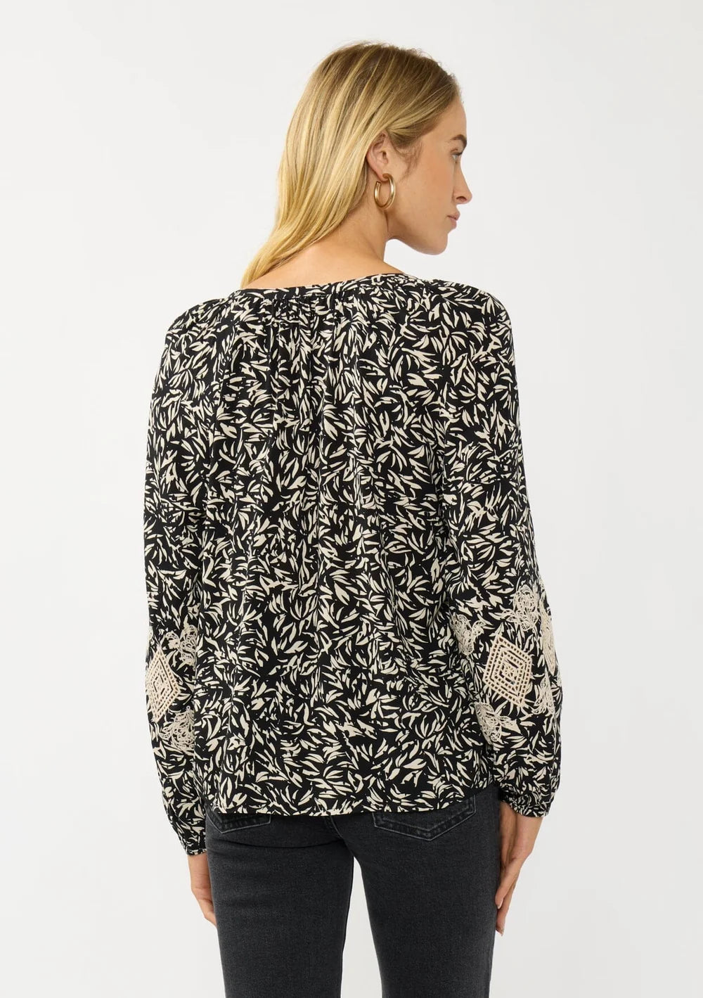 EMBROIDERED SLEEVE PRINTED BLOUSE