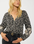 EMBROIDERED SLEEVE PRINTED BLOUSE