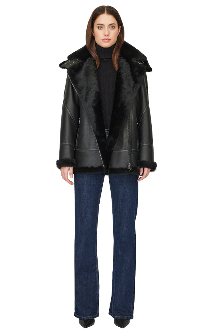 MARTINA SILKY NAPPA SHEARLING JACKET WITH HOOD