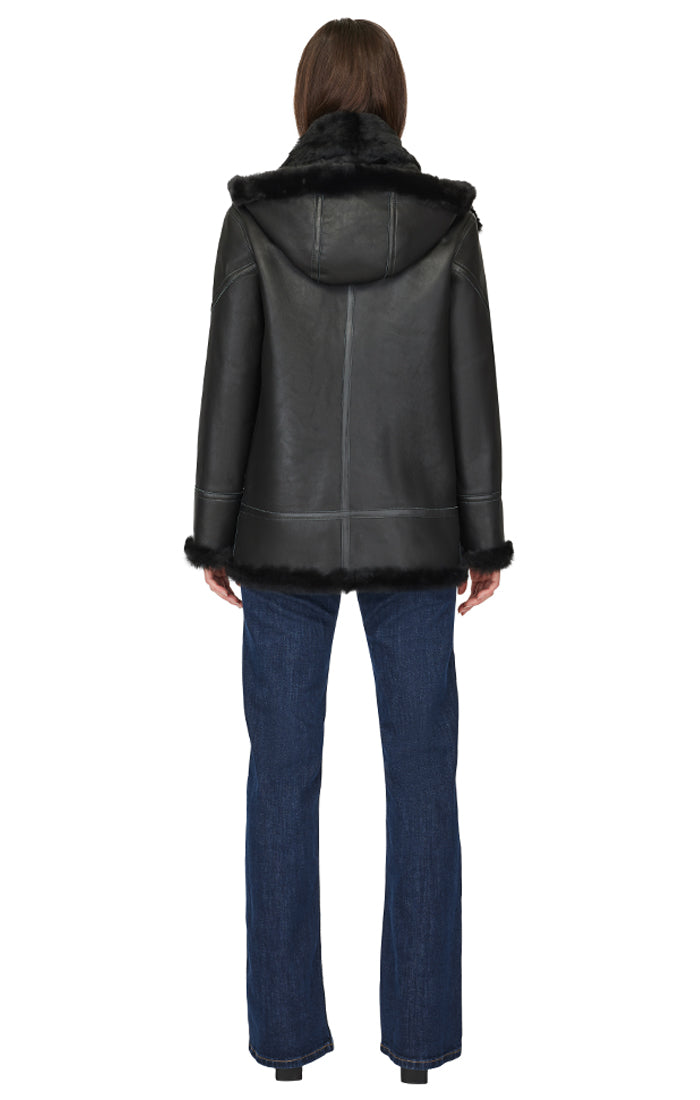 MARTINA SILKY NAPPA SHEARLING JACKET WITH HOOD