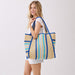 TRIMMED STRIPED STRAW TOTE BAG