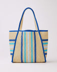 TRIMMED STRIPED STRAW TOTE BAG