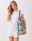 TRIMMED STRIPED STRAW TOTE BAG