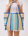 TRIMMED STRIPED STRAW TOTE BAG