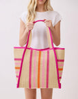 TRIMMED STRIPED STRAW TOTE BAG