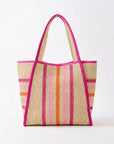 TRIMMED STRIPED STRAW TOTE BAG