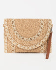 CONTRAST STITCH CURVED FLAP CLUTCH