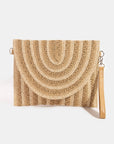 OPEN WEAVE STRIPE CURVED FLAP CLUTCH