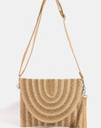 OPEN WEAVE STRIPE CURVED FLAP CLUTCH