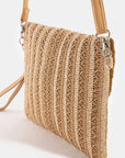 OPEN WEAVE STRIPE CURVED FLAP CLUTCH