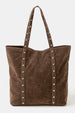 STUDDED STRAP FAUX SUEDE TOTE BAG