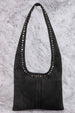 STUDDED FAUX SUEDE SHOULDER BAG