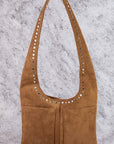 STUDDED FAUX SUEDE SHOULDER BAG