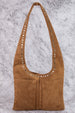 STUDDED FAUX SUEDE SHOULDER BAG