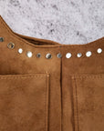 STUDDED FAUX SUEDE SHOULDER BAG