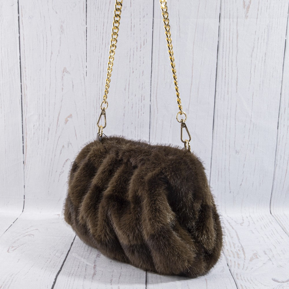 FAUX FUR RUCHED HANDBAG