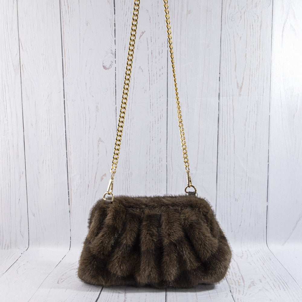 FAUX FUR RUCHED HANDBAG