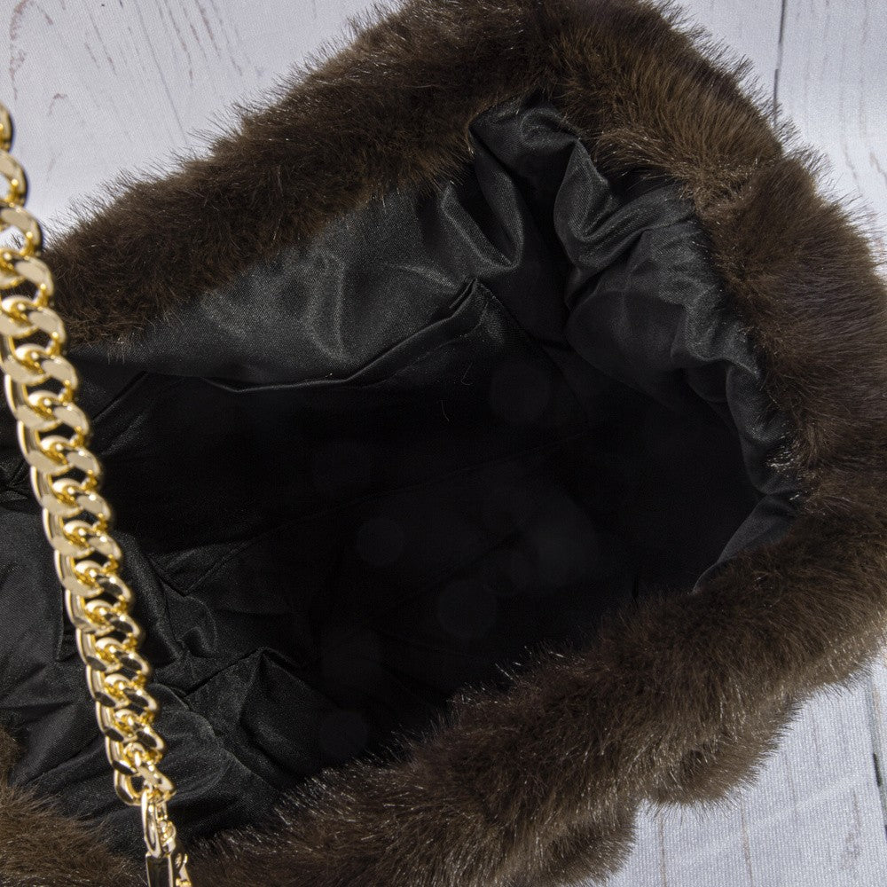 FAUX FUR RUCHED HANDBAG