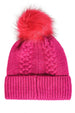 CABLE KNIT TOQUE WITH FAUX FUR POMPOM