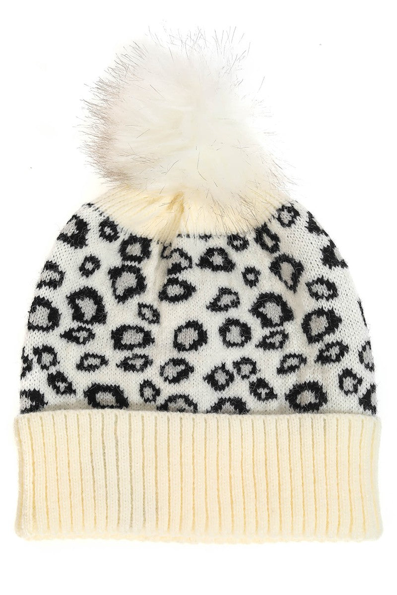 LEOPARD POMPOM TOQUE