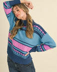 MIXED KNIT MOCK NECK SWEATER