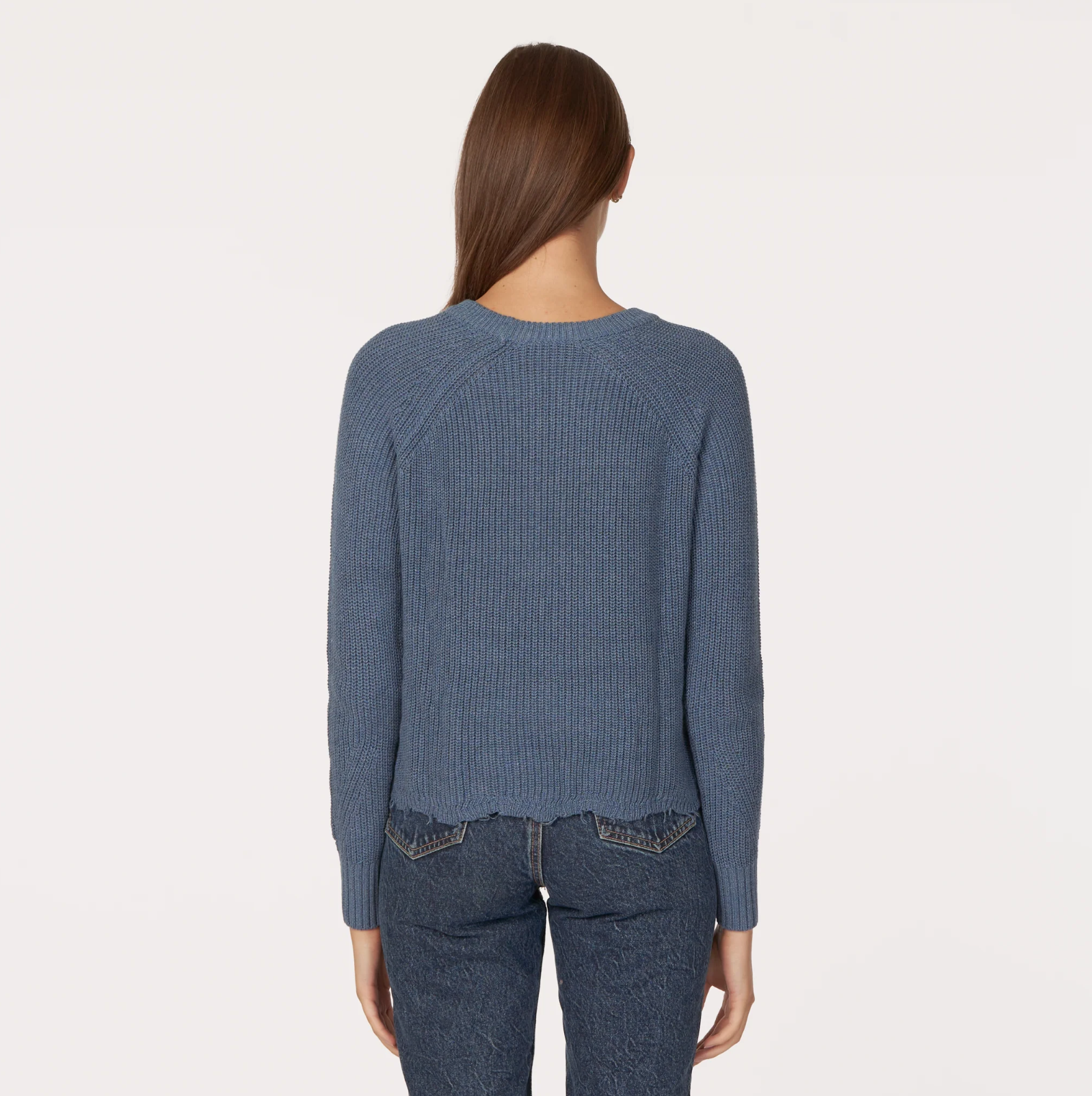 DISTRESSED SCALLOP SHAKER SWEATER