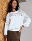 BOXY CREW NECK SWEATER WITH MESH YOKE