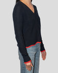 TIPPED SCALLOP SHAKER V-NECK SWEATER