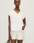 NATALIA SATIN & SLUB JERSEY V-NECK TEE