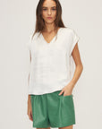 NATALIA SATIN & SLUB JERSEY V-NECK TEE