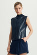 NICO MIXED MEDIA VEGAN LEATHER SLEEVELESS TOP