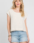 LINEN BLEND SHORT SLEEVE POPOVER TOP