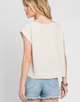 LINEN BLEND SHORT SLEEVE POPOVER TOP